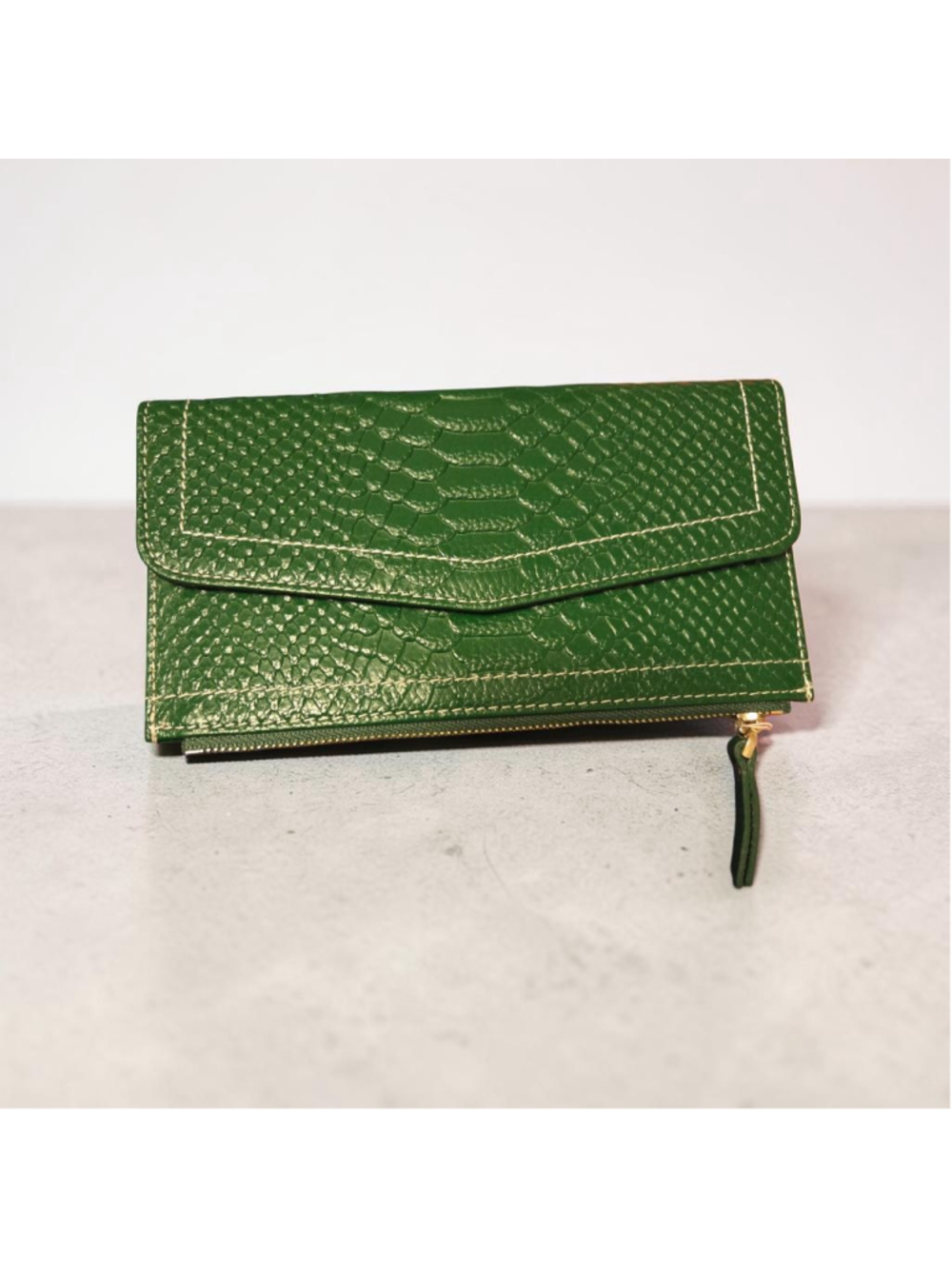 Green Faux Snake Embossed Wallet